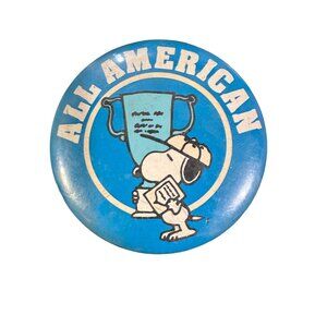 Vintage Snoopy "All American" Pinback Button 2" Round Collectible Blue & White D